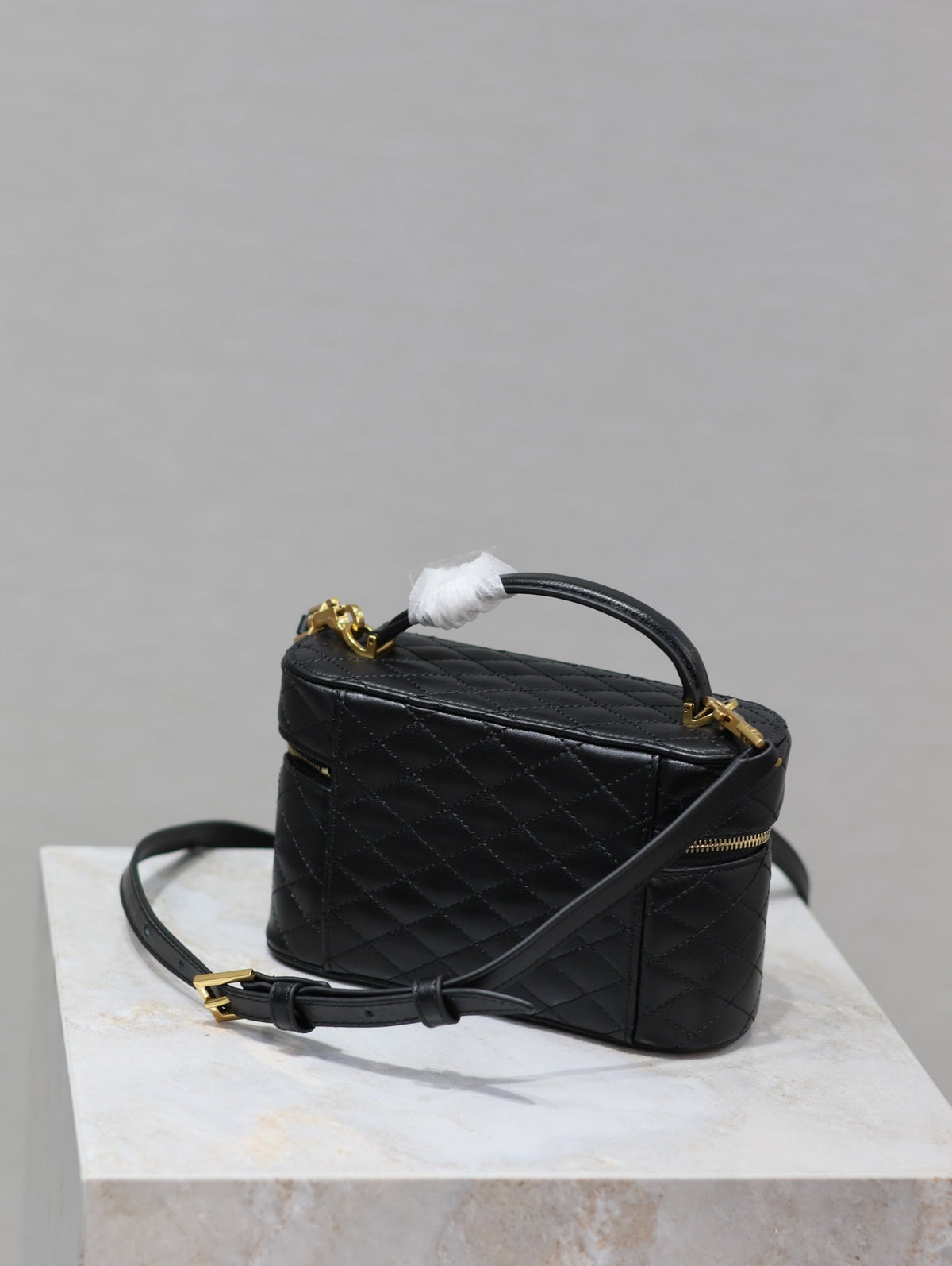 SAINT LAURENT GABY MINI VANITY 18 IN BLACK QUILTED LAMBSKIN GOLD HARDWARE