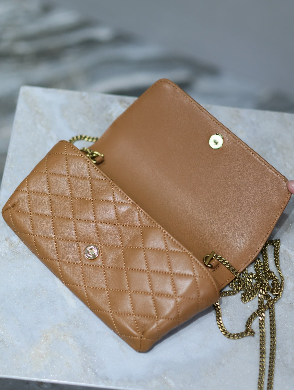 YSL 25S SAINT LAURENT GABY 19 IN FOX QUILTED CALFSKIN GOLD HARDWRE