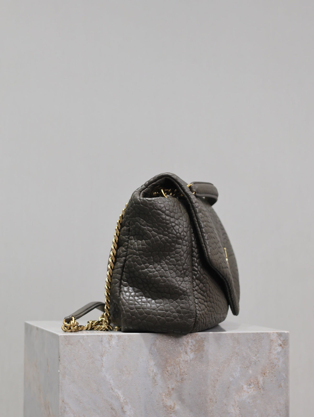 SAINT LAURENT YSL 25S CALYPSO BAG 38 IN ARMY GREEN GRAINED LAMBSKIN GOLD HARDWARE