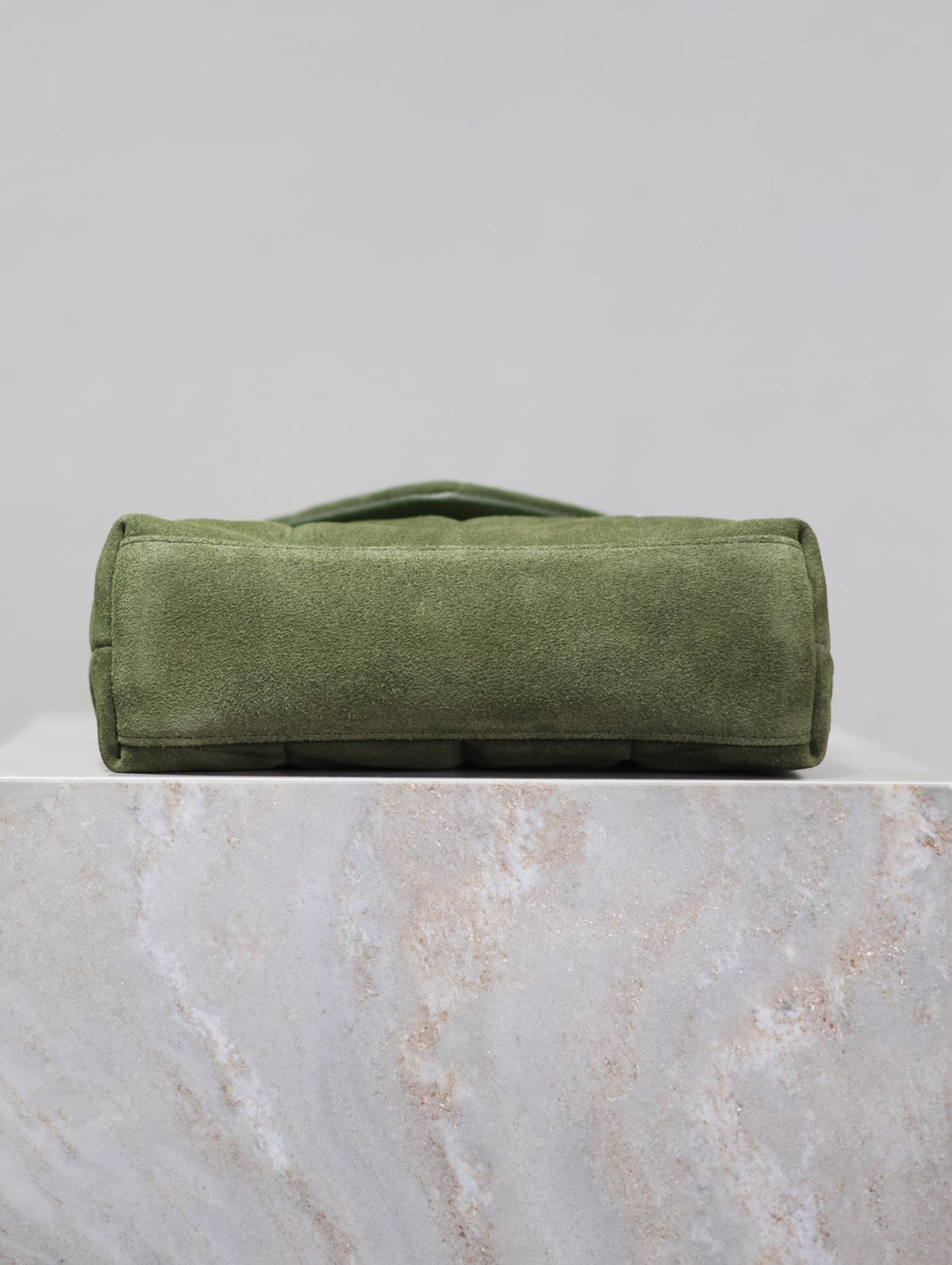 SAINT LAURENT YSL 25S LOULOU PUFFER MINI 23 IN GREEN SUEDE GOLD HARDWARE