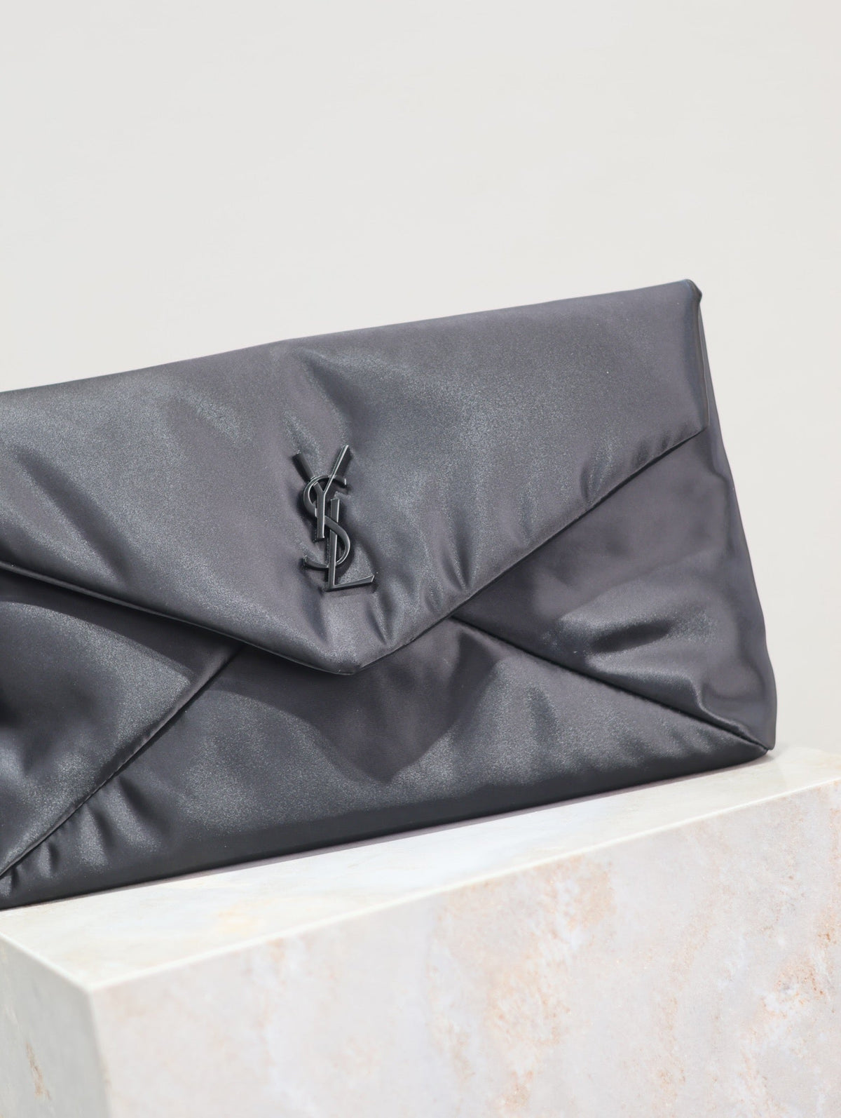 SAINT LAURENT ENVELOPE CLUTCH 29 IN BLACK NYLON BLACK LOGO