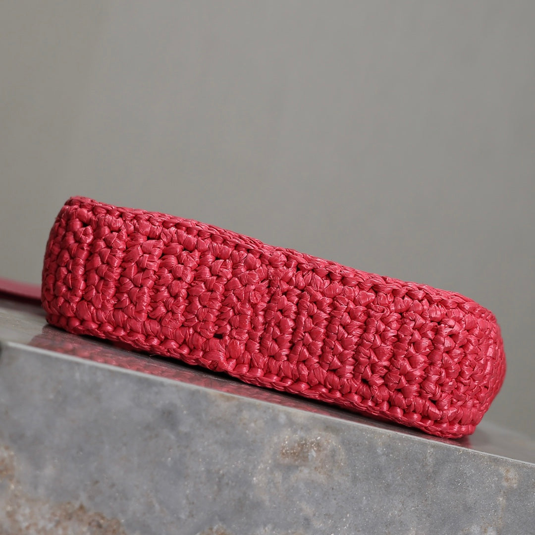 SAINT LAURENT LE 5 À 7 BAG 19 IN MAGENTA PINK WOVEN RAFFIA
