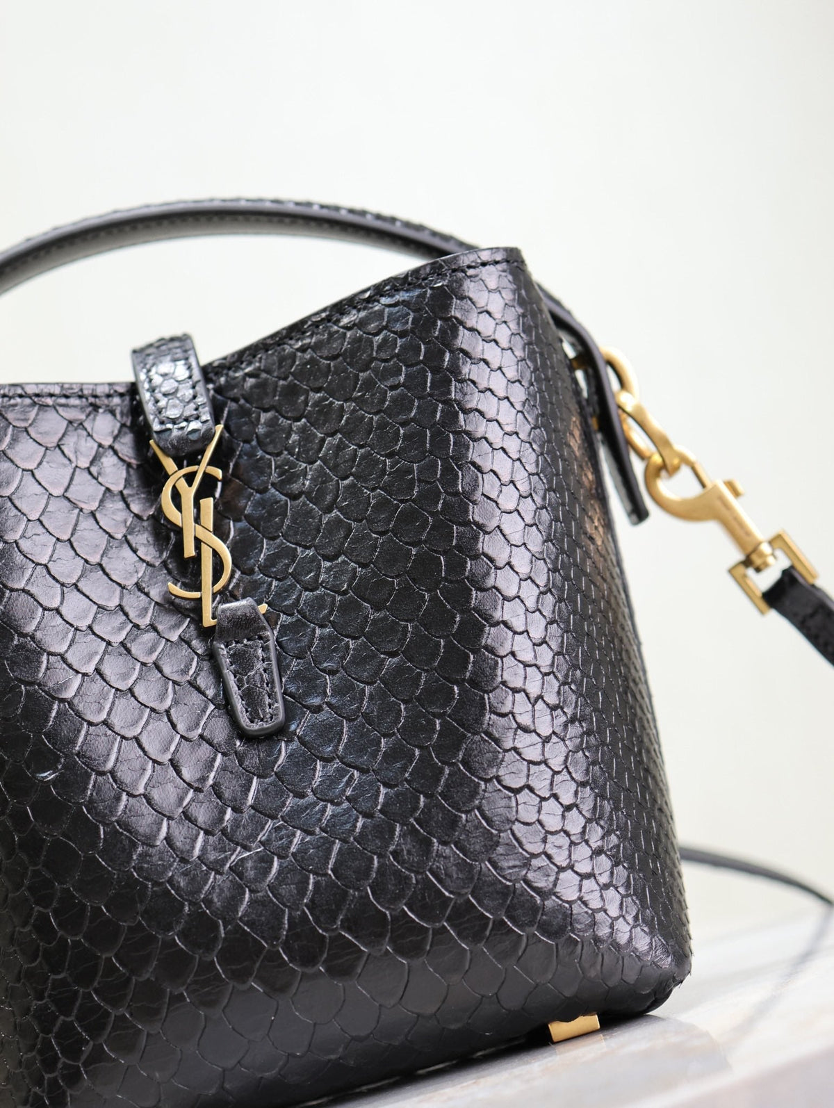SAINT LAURENT LE 37 MINI BAG 15 IN BLACK SNAKE PATTERN CALFSKIN