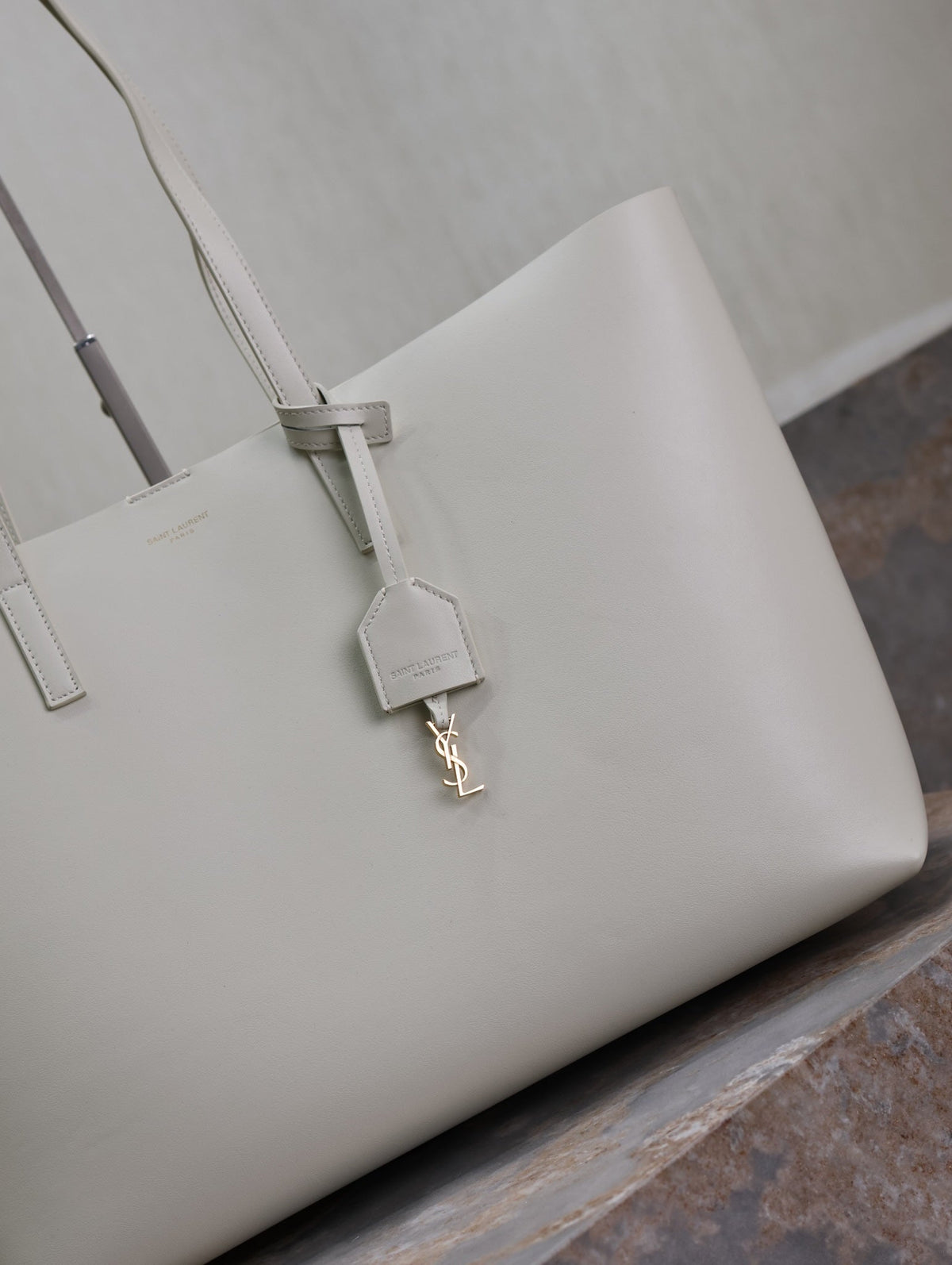SAINT LAURENT SHOPPING TOTE BAG 38 IN WHITE CALFSKIN