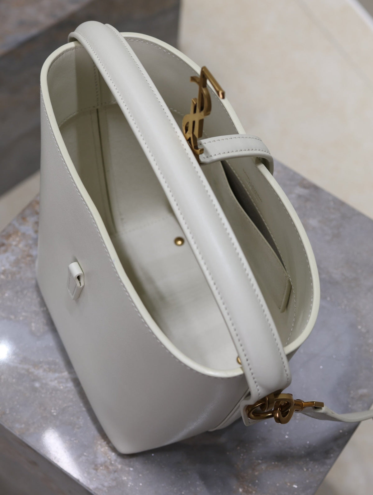 SAINT LAURENT YSL 25S LE 37 BAG 20 IN DUSTY GRAY CALFSKIN GOLD HARDWRE