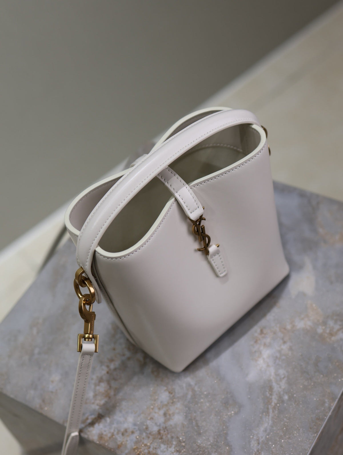 SAINT LAURENT YSL 25S LE 37 MINI 15 IN DUSTY GRAY CALFSKIN GOLD HARDWRE