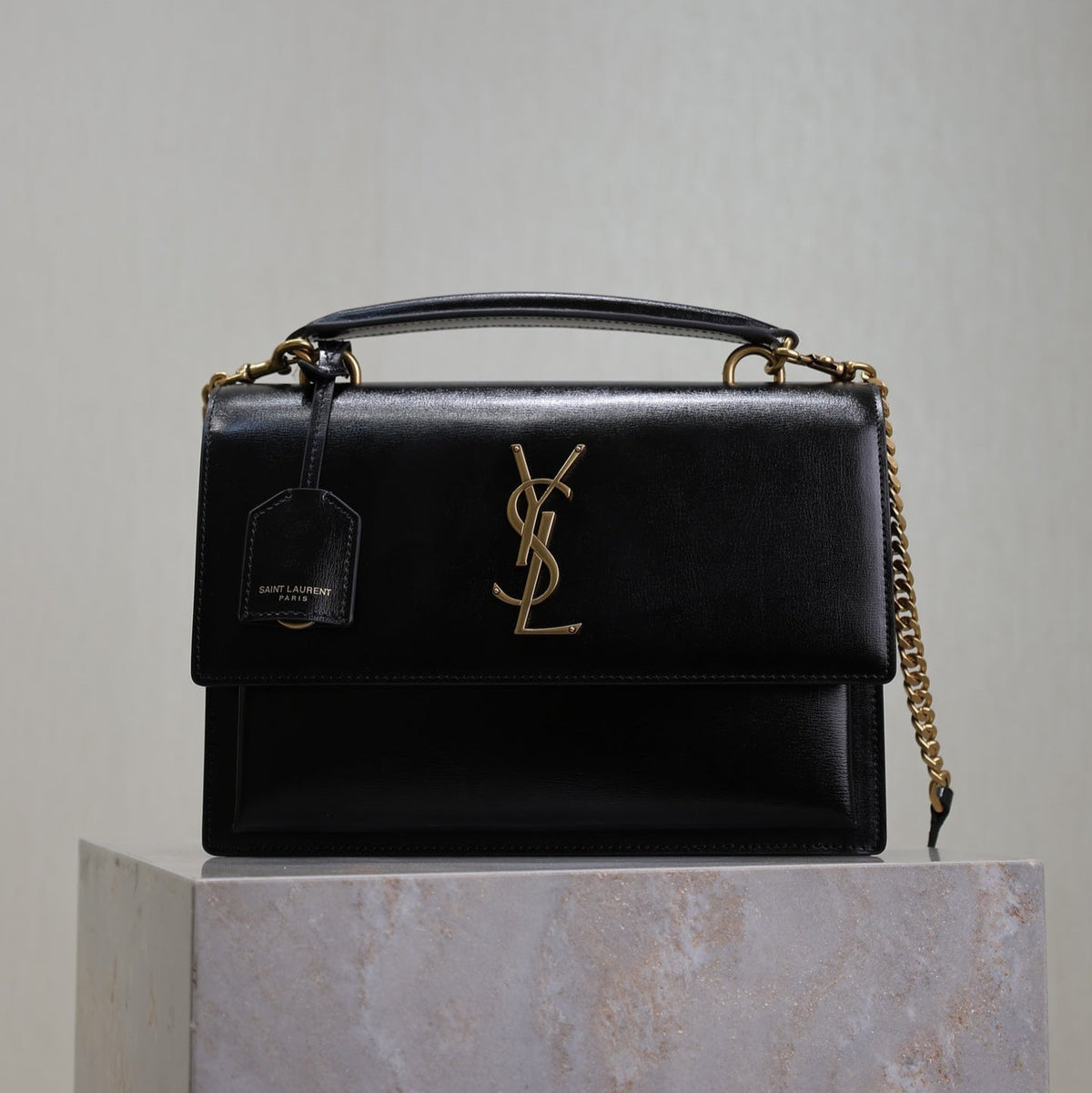 SAINT LAURENT YSL 25S SUNSET MM 25 IN BLACK CALFSKIN GOLD HARDWRE