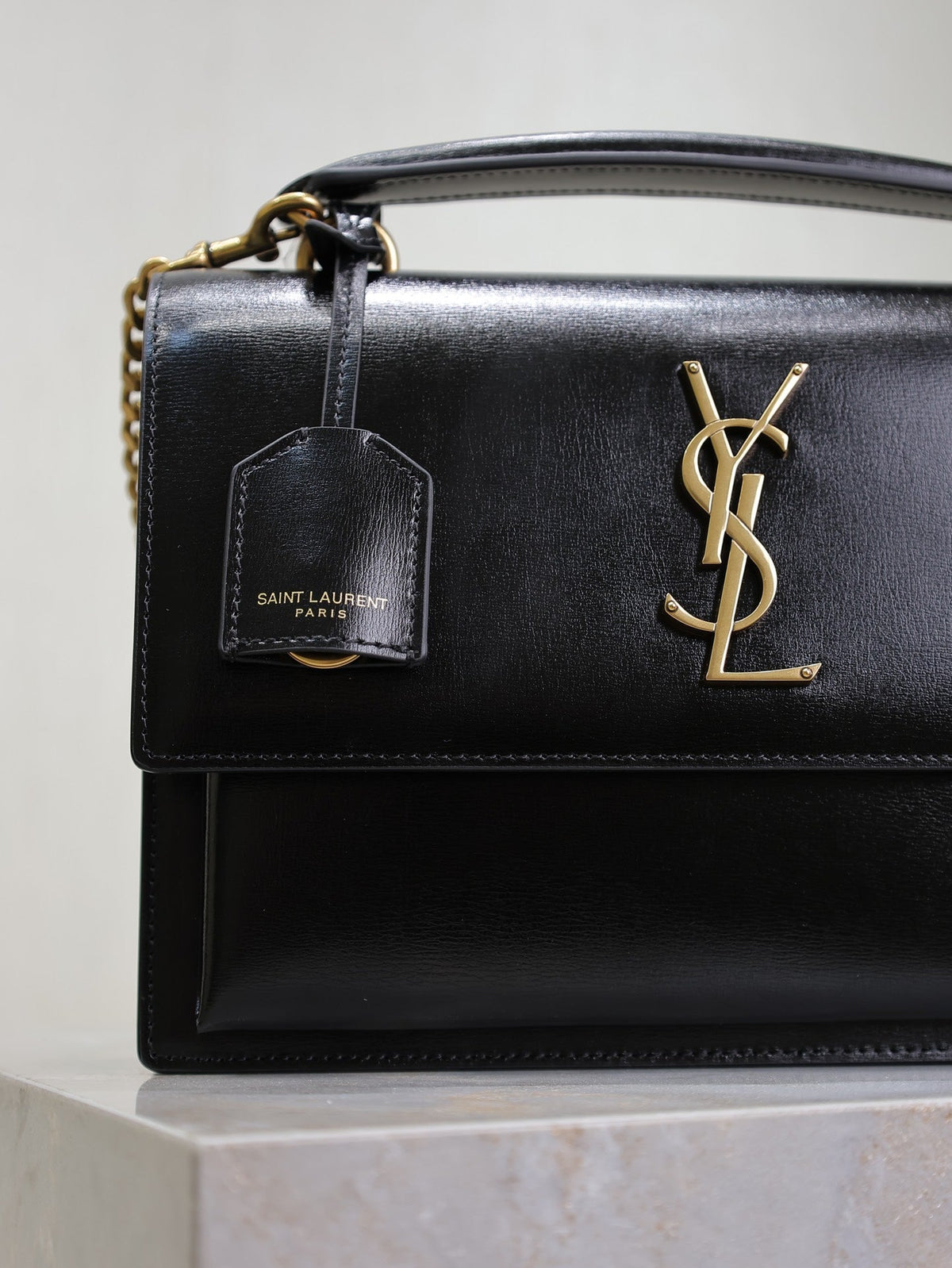 SAINT LAURENT YSL 25S SUNSET MM 25 IN BLACK CALFSKIN GOLD HARDWRE