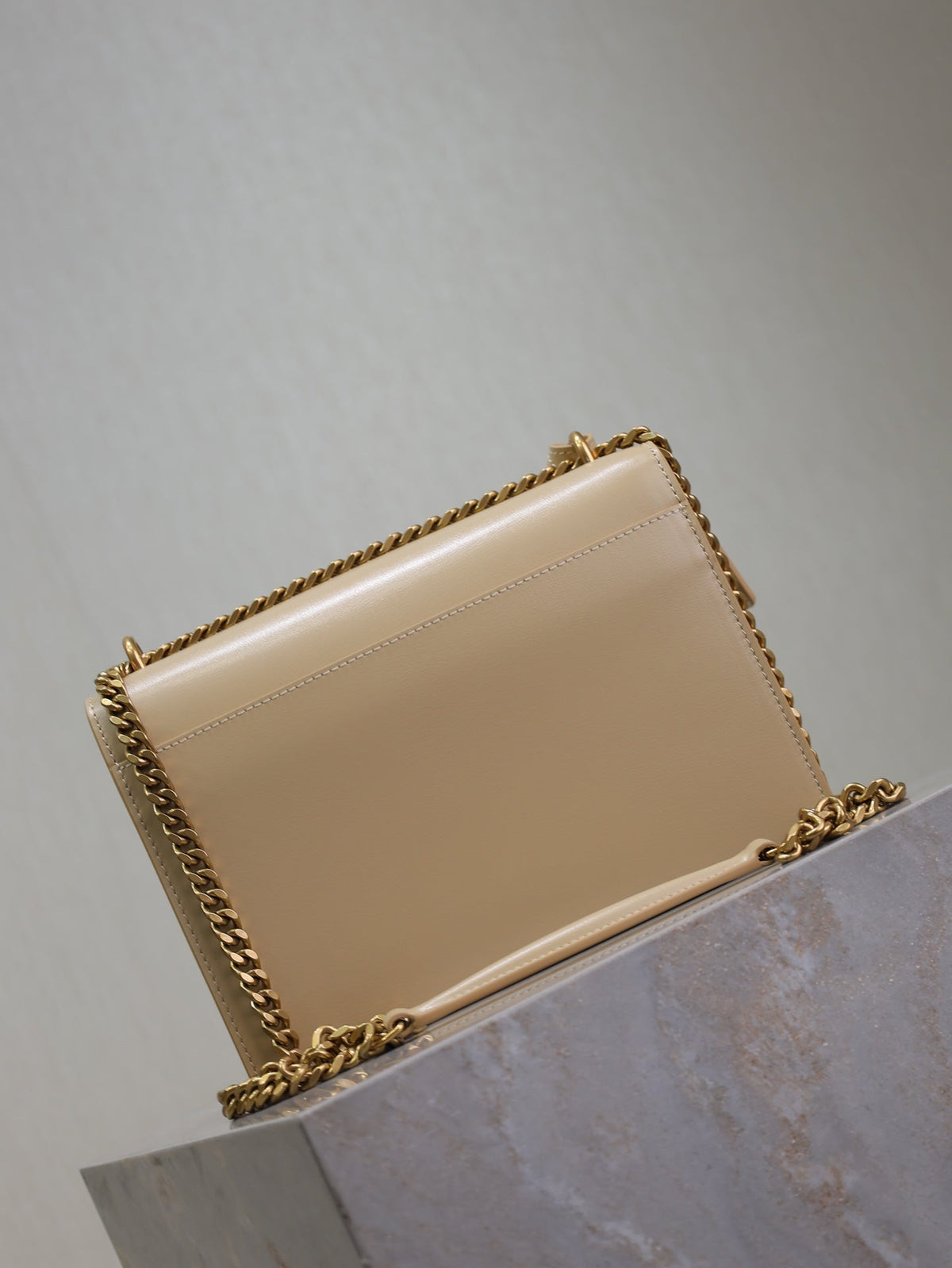 SAINT LAURENT YSL 25S SUNSET BAG 22 IN NUDE CALFSKIN GOLD HARDWARE