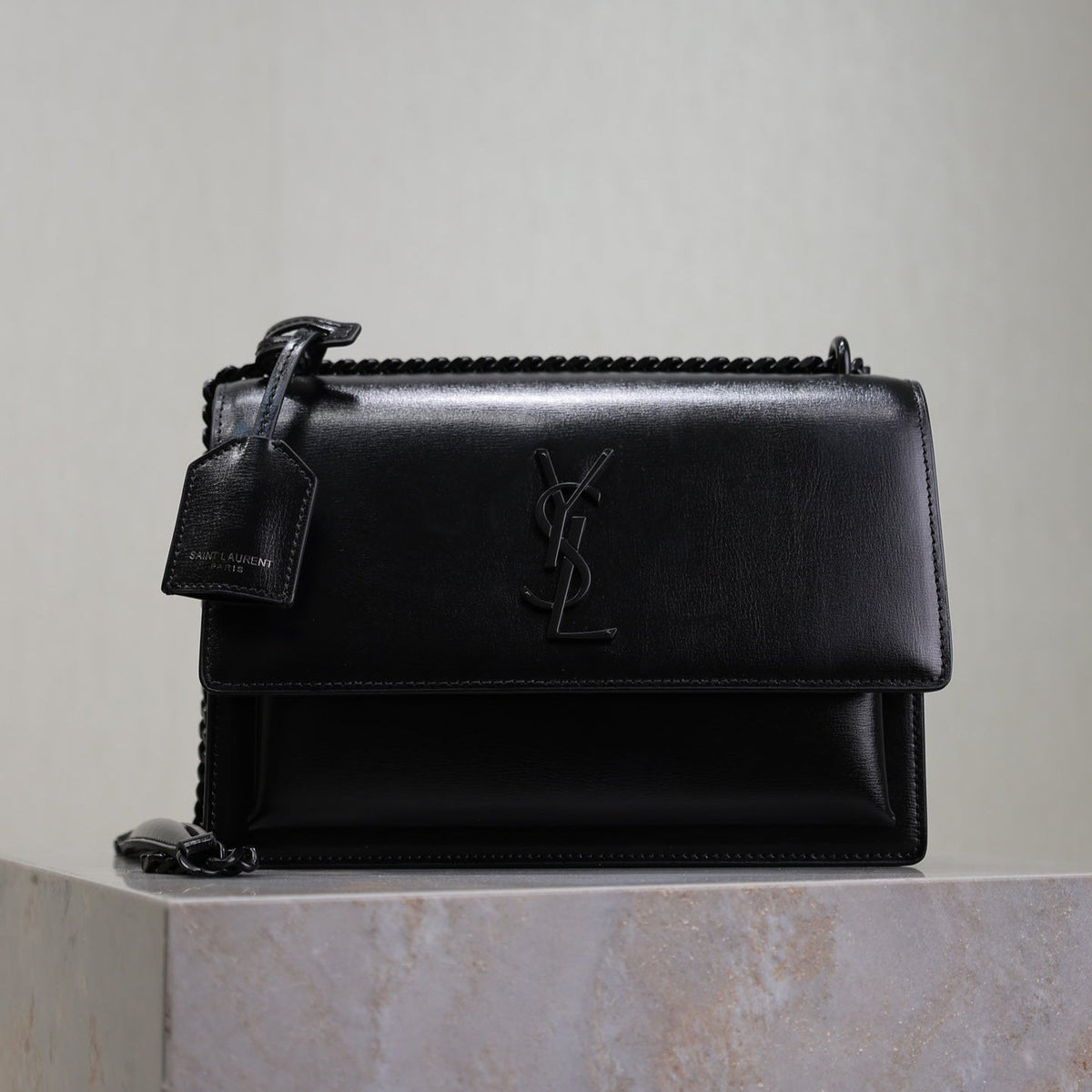 SAINT LAURENT YSL 25S SUNSET BAG 22 IN BLACK CALFSKIN BLACK HARDWRE