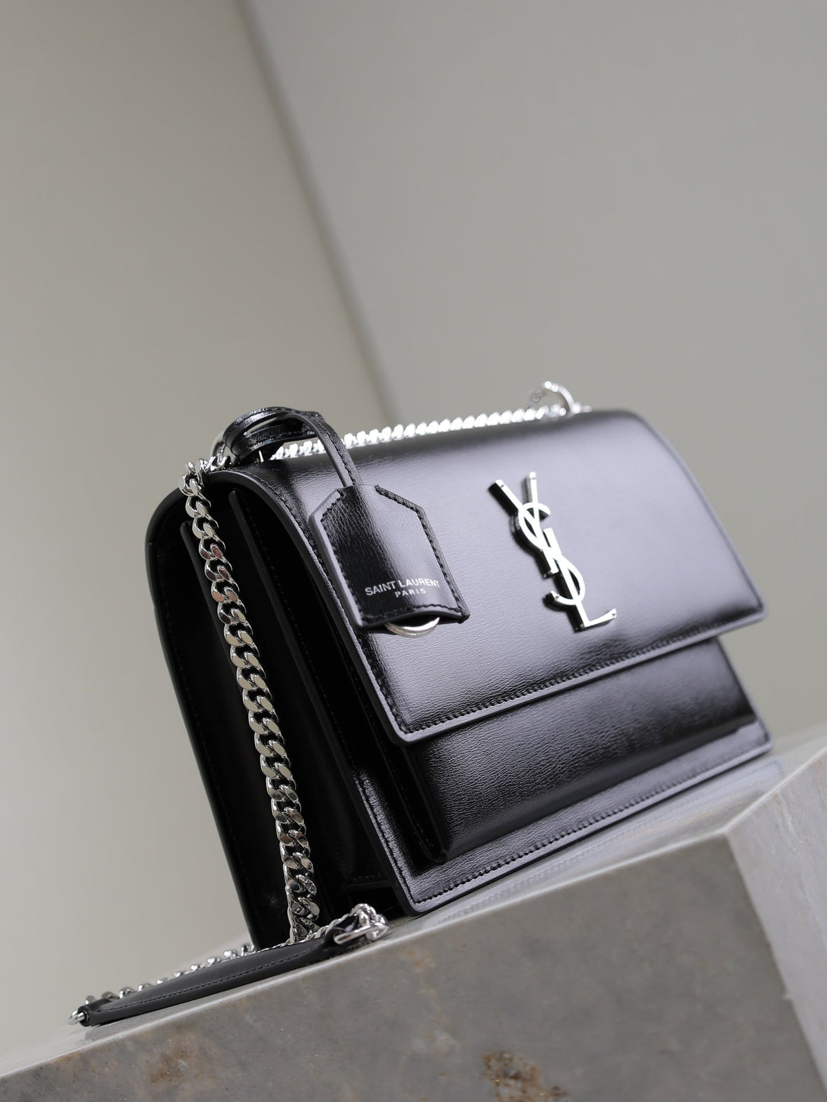 SAINT LAURENT YSL 25S SUNSET BAG 22 IN BLACK CALFSKIN SILVER HARDWARE