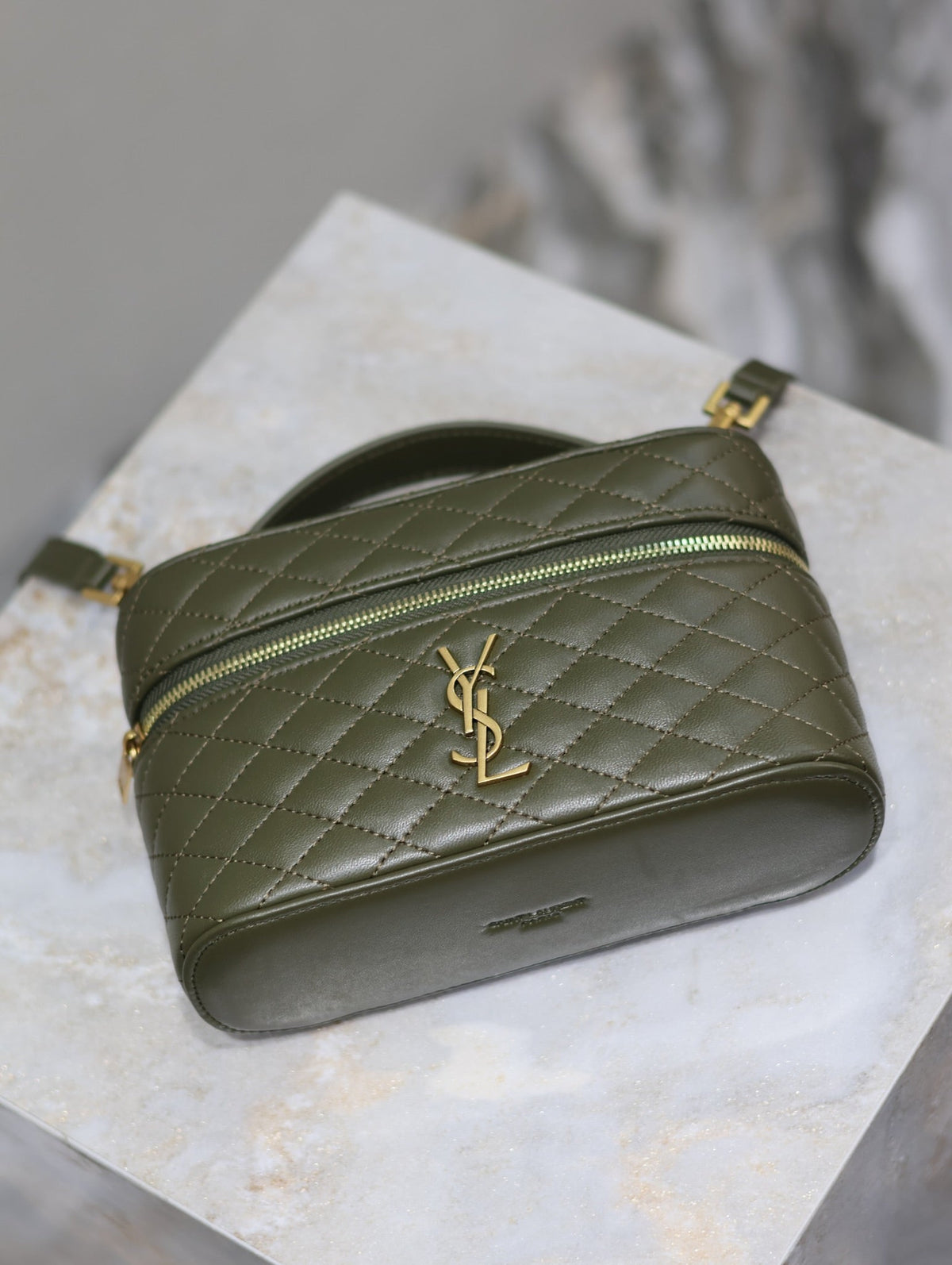 SAINT LAURENT GABY MINI VANITY BAG 18 IN ARMY GREEN LAMBSKIN