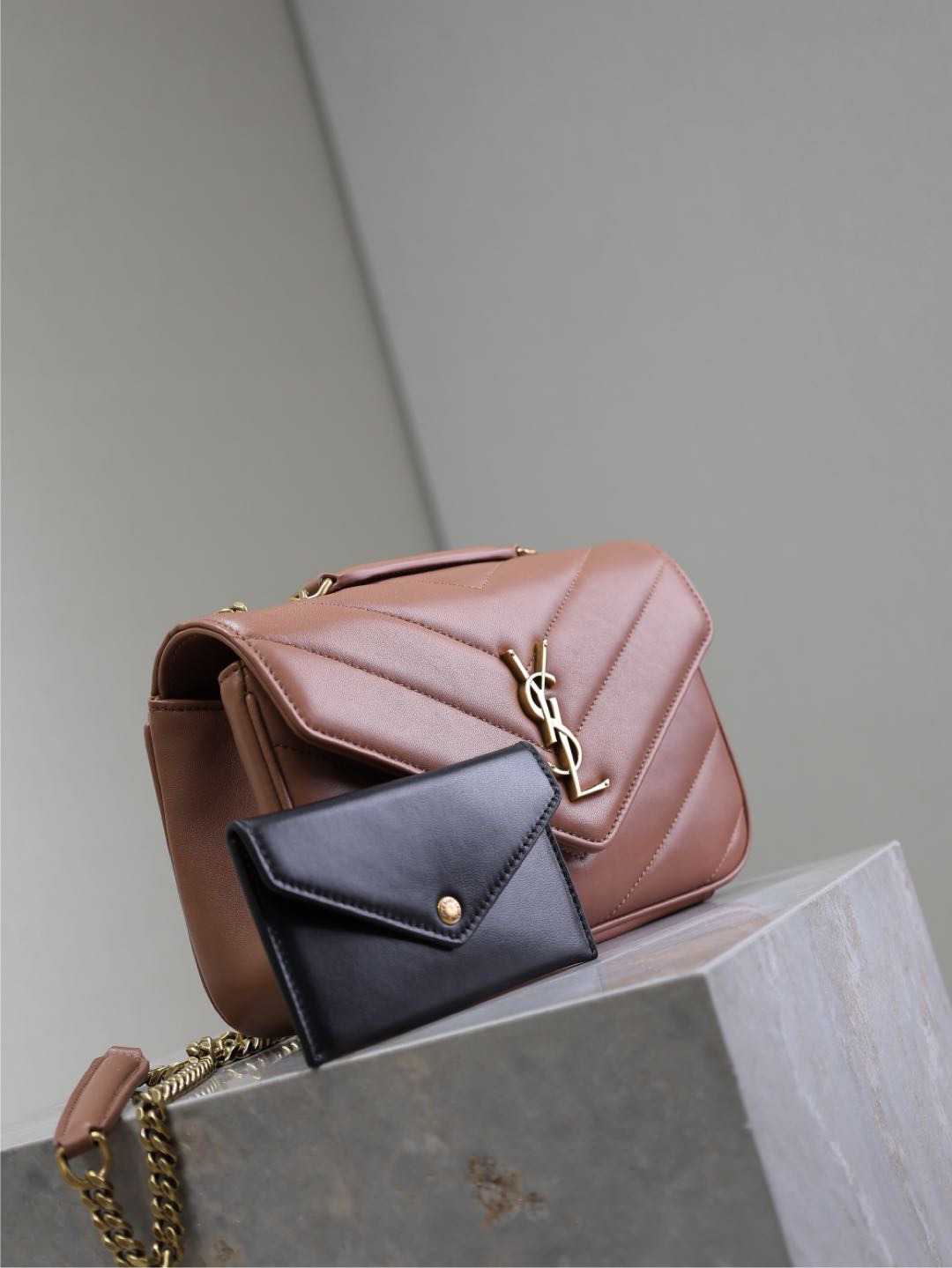SAINT LAURENT LOULOU SMALL 24 IN SALMON PINK SHEEPSKIN GOLD HARDWARE