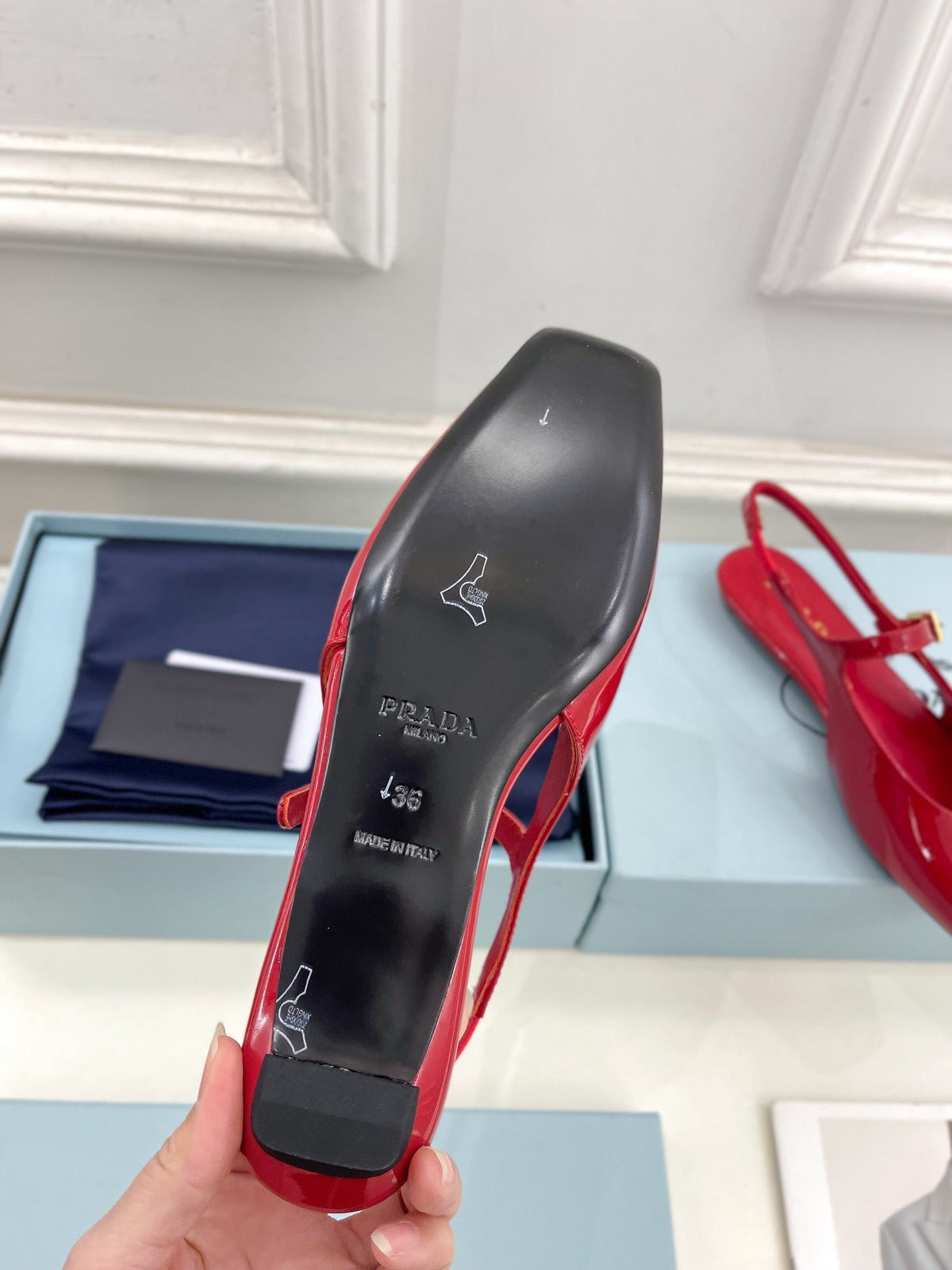 PRADA MARY JANE SLINGBACK SQUARE TOE IN CRIMSON RED PATENT SHEEPSKIN