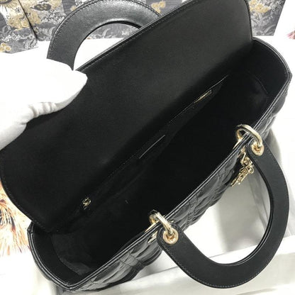 DIOR LARGE LADY BAG 32CM BLACK CANNAGE LAMBSKIN