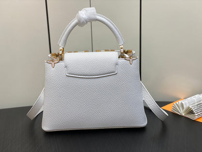 LOUIS VUITTON CAPUCINES BB 27 WHITE TAURILLON GOLD HARDWARE