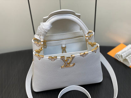 LOUIS VUITTON CAPUCINES BB 27 WHITE TAURILLON GOLD HARDWARE