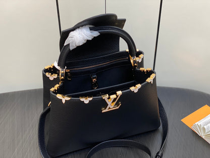 LOUIS VUITTON CAPUCINES MM 31 BLACK TAURILLON GOLD HARDWARE