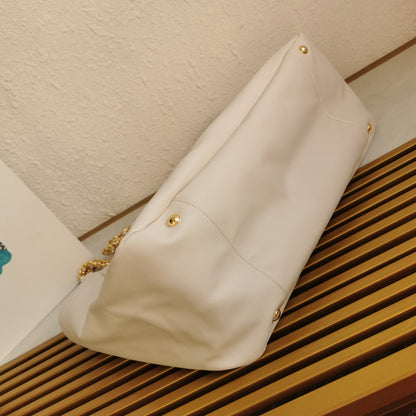 PRADA CHAIN TOTE 39 SOFT WHITE CALFSKIN