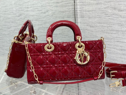 DIOR MEDIUM LADY D-JOY 26 RED PATENT CALFSKIN