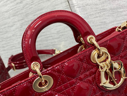 DIOR MEDIUM LADY D-JOY 26 RED PATENT CALFSKIN