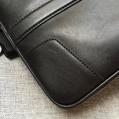 PRADA EMBOSSED LOGO BRIEFCASE 38 IN BLACK SMOOTH CALFSKIN