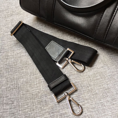 PRADA EMBOSSED LOGO BRIEFCASE 38 IN BLACK SMOOTH CALFSKIN