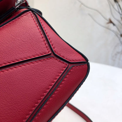 LOEWE LOE MINI 18 PUZZLE BAG IN CHERRY RED CALFSKIN