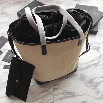 SAINT LAURENT TEDDY 33 HANDBAG WHITE BLACK LINEN FABRIC