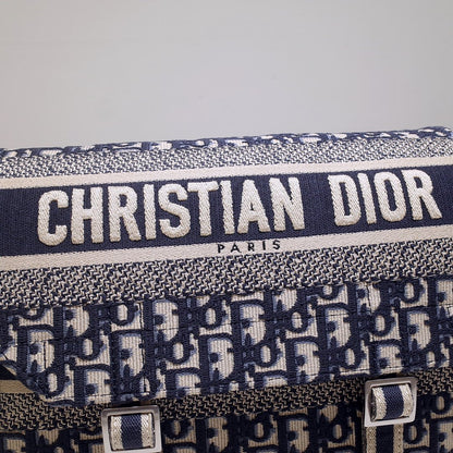 DIOR CAMP DOUBLE BUCKLE BAG 28 IN NAVY BLUE MONOGRAM OBLIQUE JACQUARD