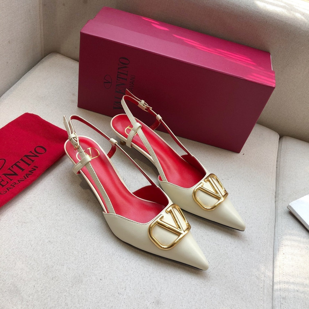 VLOGO SIGNATURE WHITE CREAM CALFSKIN HIGH SLINGBACK PUMP 4 CM