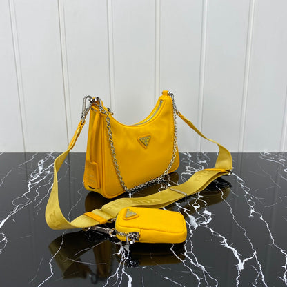 PRADA HOBO 22 BAG IN AMBER YELLOW RE-NYLON