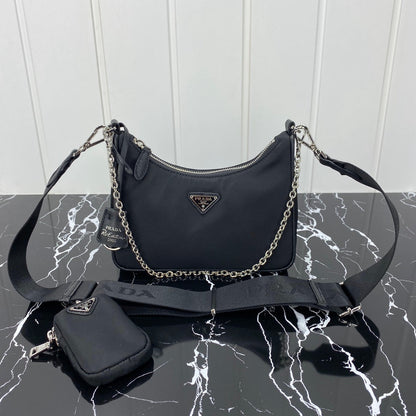 PRADA HOBO 22 BAG IN BLACK RE-NYLON