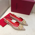VLOGO SIGNATURE CREPE PINK CALFSKIN FLAT SLINGBACK PUMP