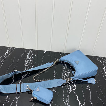 PRADA HOBO 22 BAG IN CERULEAN BLUE RE-NYLON
