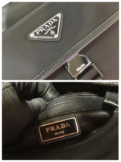 PRADA TRIANGLE LOGO CROSSBODY BAG 25 IN BLACK RE-NYLON AND SAFFIANO LEATHER TRIM