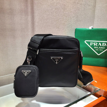 PRADA CROSSBODY BAG 20 IN BLACK RE-NYLON AND SAFFIANO LEATHER TRIM