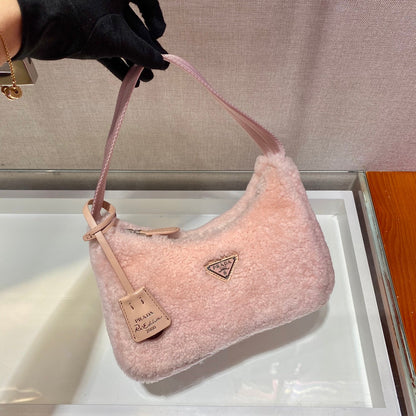 PRADA HOBO BAG 23 IN LIGHT PINK SHEARLING