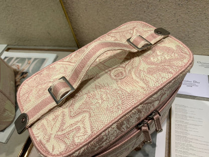 DIOR CROSSBODY MINI 18 VANITY CASE IN PEACH PINK MONOGRAM OBLIQUE JACQUARD