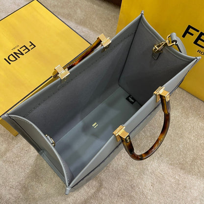 FENDI SHINE LARGE 35 TOTE IN SHADOW GREY CALFSKIN