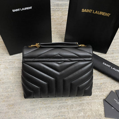 SAINT LAURENT LOULOU SMALL 25 IN BLACK LAMBSKIN GOLD HARDWARE