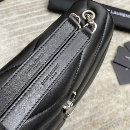 SAINT LAURENT LOULOU SMALL 25 IN BLACK LAMBSKIN SILVER HARDWARE