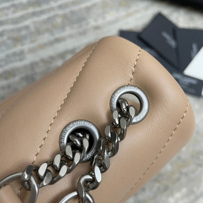 SAINT LAURENT LOULOU SMALL 25 IN BEIGE LAMBSKIN SILVER HARDWARE