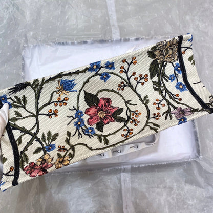 DIOR MEDIUM BOOK TOTE BAG 36 IN BEIGE COTTON WITH MULTICOLOR EMBROIDERY