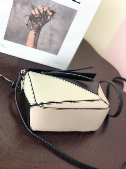 LOEWE LOE MINI 18 PUZZLE BAG IN WHITE MIX BLACK CALFSKIN