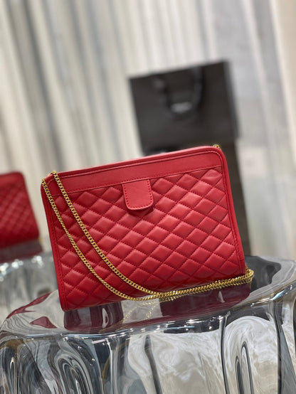 SAINT LAURENT VICTOIRE 25 RED LAMBSKIN GOLD HARDWARE