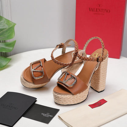 VLTN ESPADRILLE WEDGE SANDALS 25S 130 MM IN BROWN LAMBSKIN WITH GOLD HARDWARE