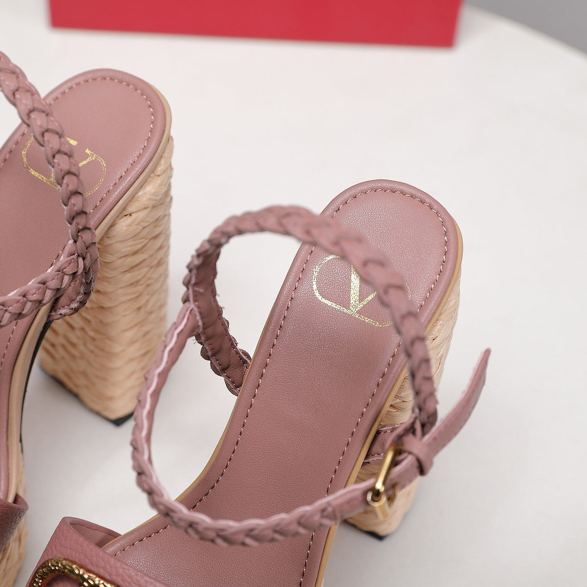 VLTN ESPADRILLE WEDGE SANDALS 25S 130 MM IN MUTED CLAY PINK LAMBSKIN WITH GOLD HARDWARE