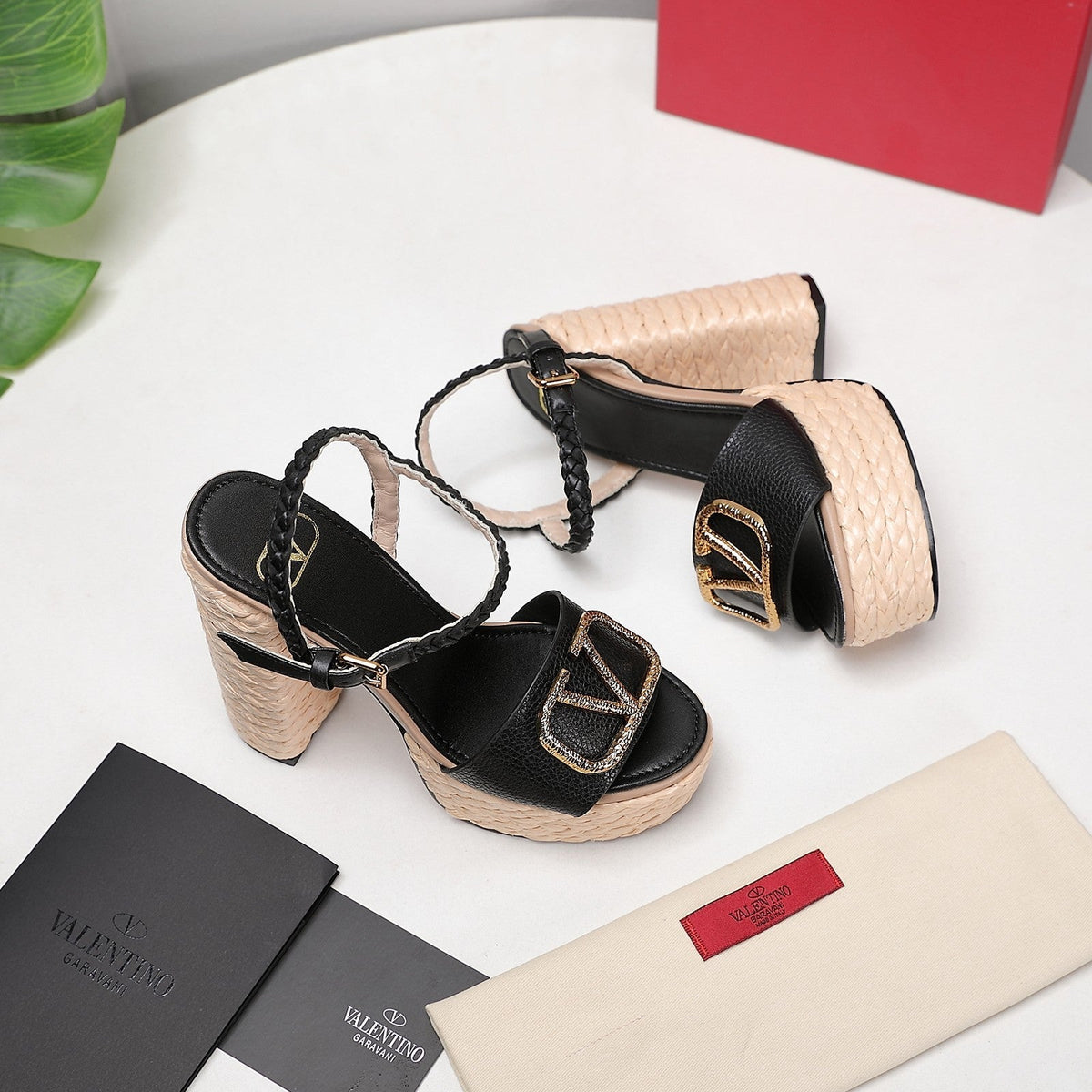 VLTN ESPADRILLE WEDGE SANDALS 25S 130 MM IN BLACK LAMBSKIN WITH GOLD HARDWARE