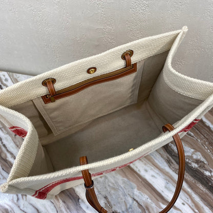 CELINE CANVAS TOTE 43 WHITE/RED DENIM